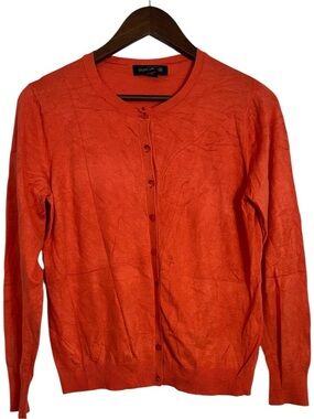 August Silk Orange Lightweight Knit Cardigan Sweater Silk Blend Large